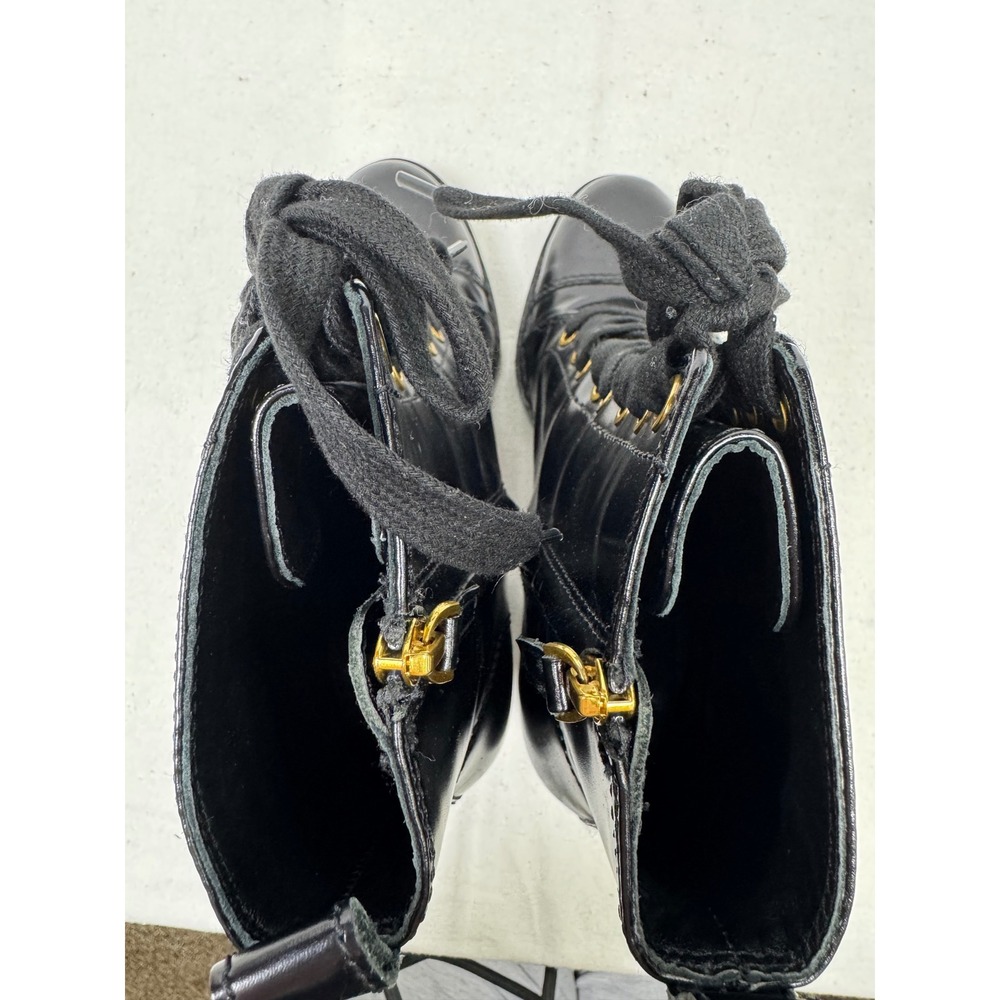 Uterque Lace Up Combat Boots Womens 37 Black Block Heel Lug Sole Zip - Picture 11 of 15